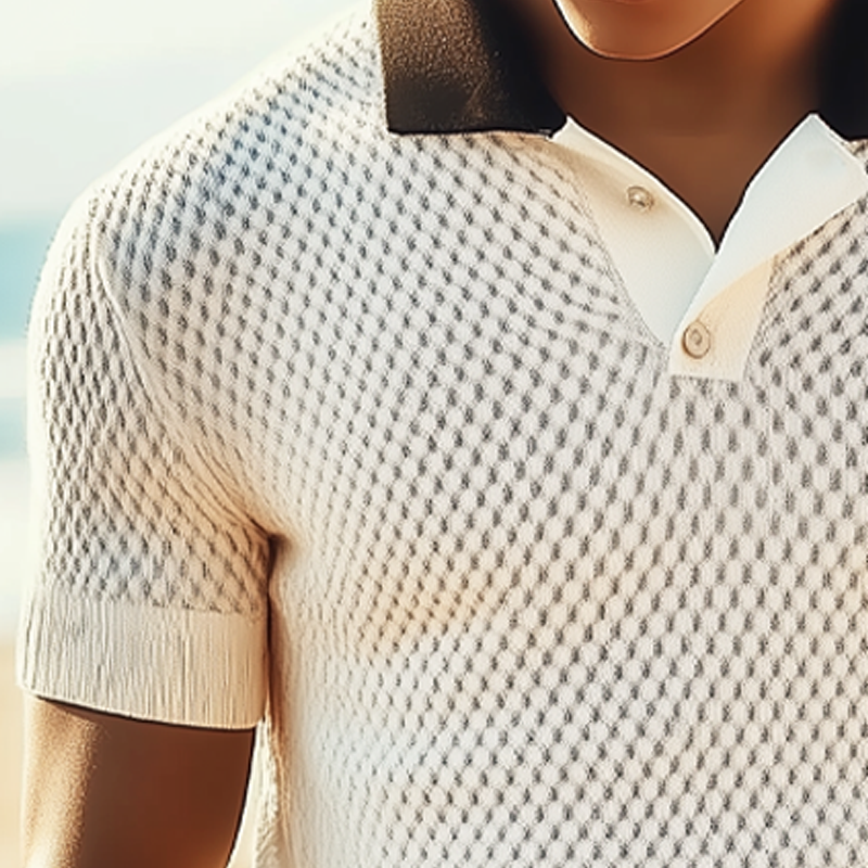 Men's Summer Classic Textured Knit Polo Neck T-Shirt MTA3082F4U
