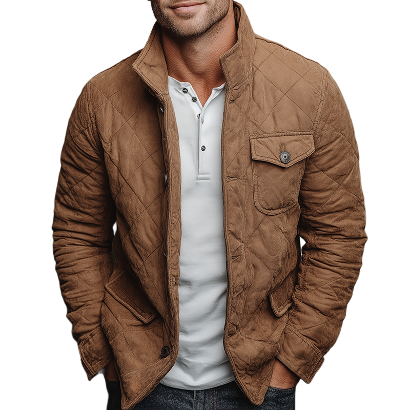 Men's Retro Casual Faux Suede Quilted Warm Lapel Jacket MTA2920J8TO