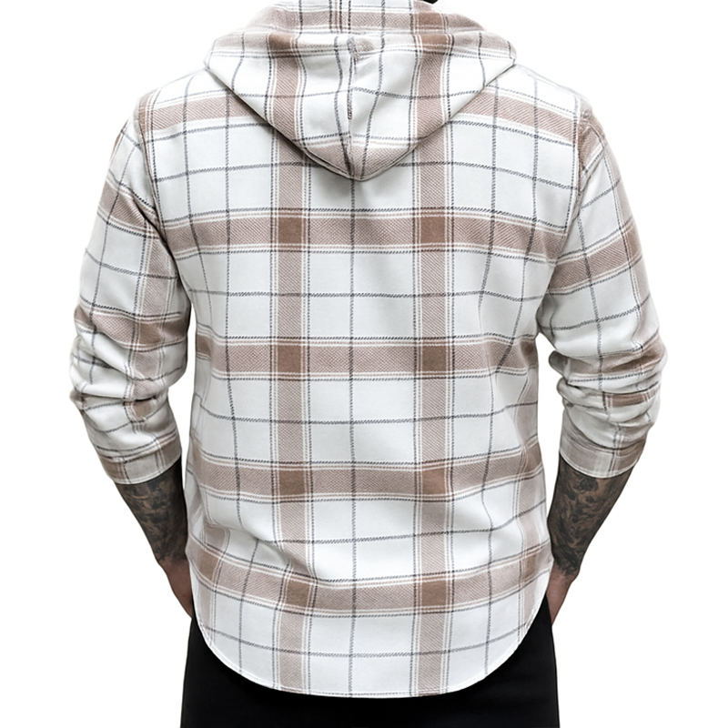 Men's Spring/Autumn Classic Plaid Hooded Snap-Button Jacket MTA1781G7U