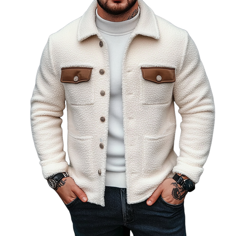 Men's Color-blocked Pocket Fleece Collar Jacket MTA2835K1X