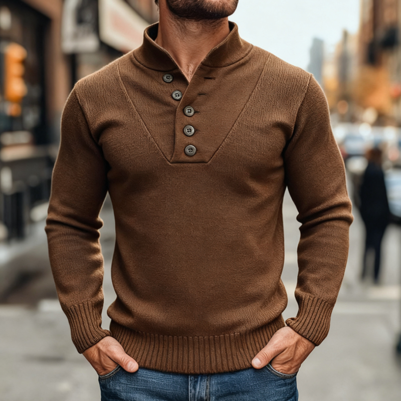 Men's Solid Color Stand Collar Knitted Pullover Sweater MTA1127K4X