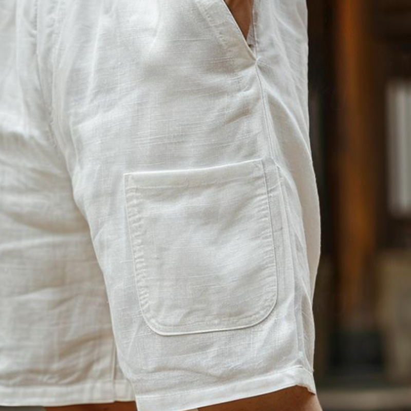 Men's Casual Cotton And Linen Multi-pocket Beach Shorts MTA0732F1Y