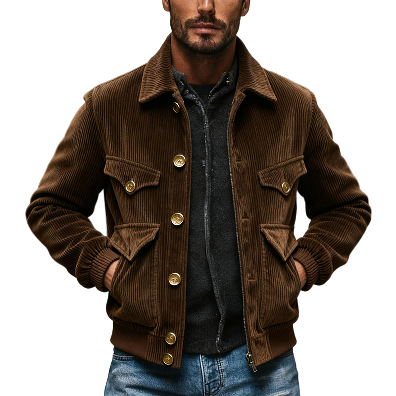 Men's Vintage Casual Corduroy Lapel Single Breasted Jacket MTA1785J7X