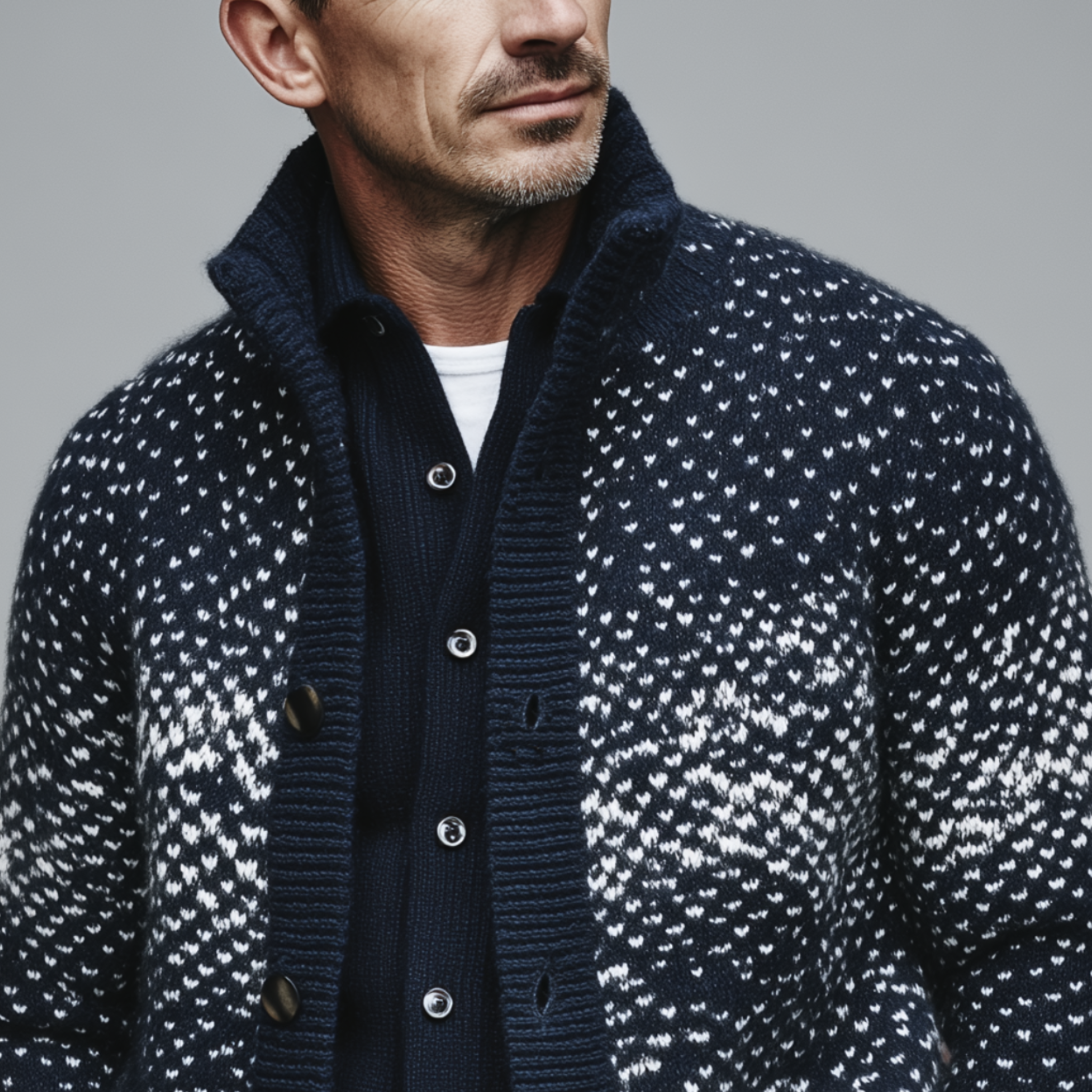 Men's Classic American Retro Single-breasted Stand-up Collar Jacquard Knit Cardigan MTA0450I9K