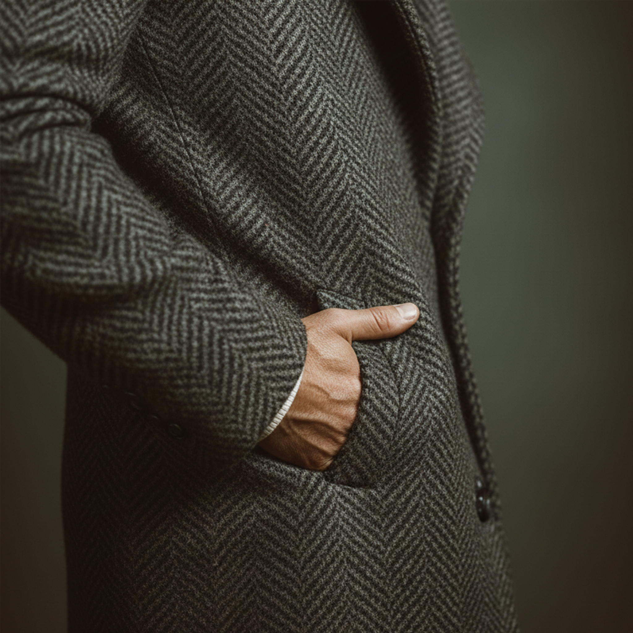 Men's Classic Casual Fur Collar Faux Herringbone Wool Single-breasted Coat MTA3010J1K