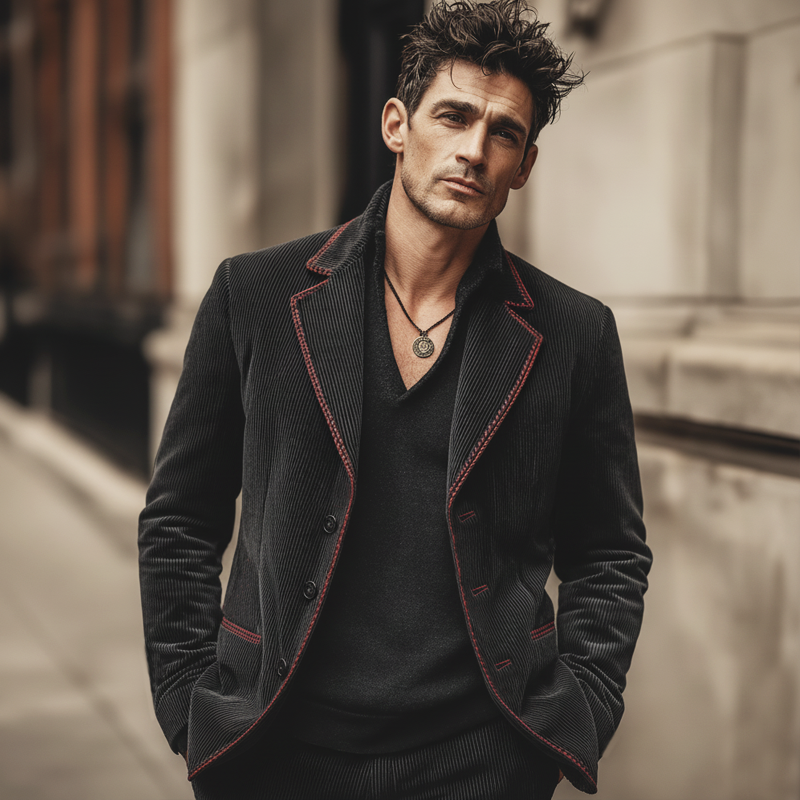 Men's Classic Business Corduroy Three-button Embroidered Blazer MTA1618L3U