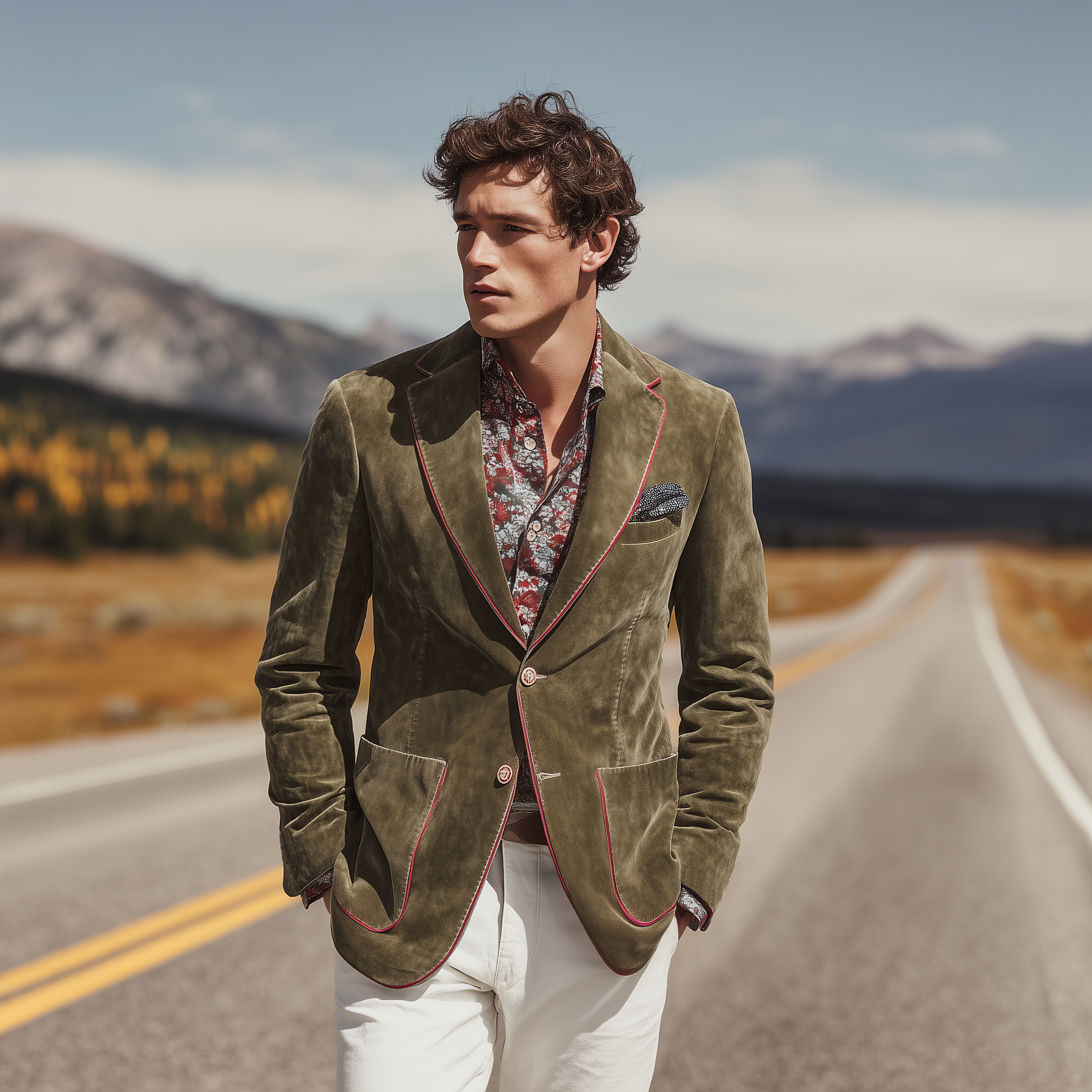 Men's Classic Casual Western Style Single-breasted Suede Slim-fit Blazer MTA0825I0K