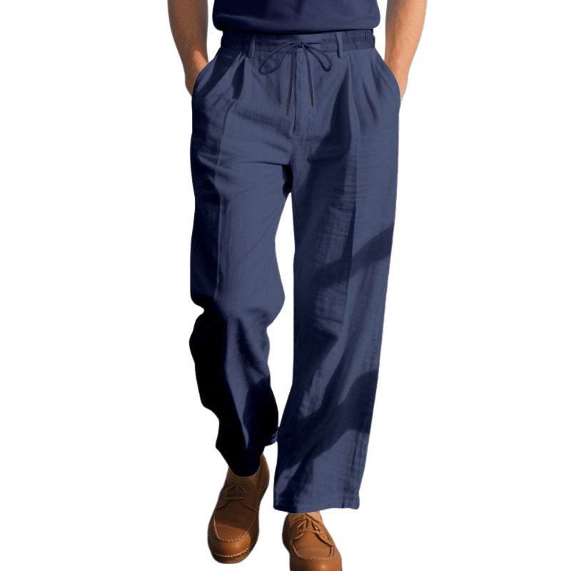 Men's Solid Color Cotton And Linen Holiday Elastic Waist Casual Pants MTA1606E9X