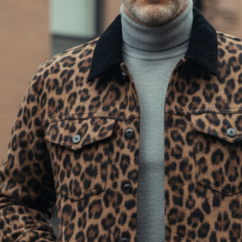 Men's Vintage Casual Leopard Print Lapel Jacket MTA2406I0TO