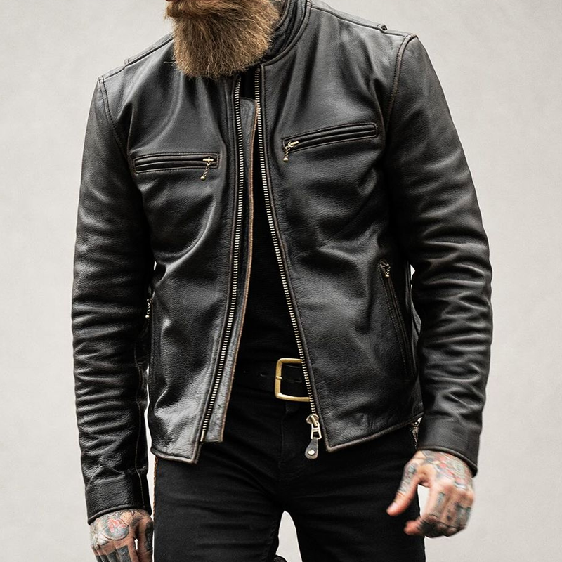 Men's Vintage Stand-up Collar PU Leather Jacket MTA1708I1U