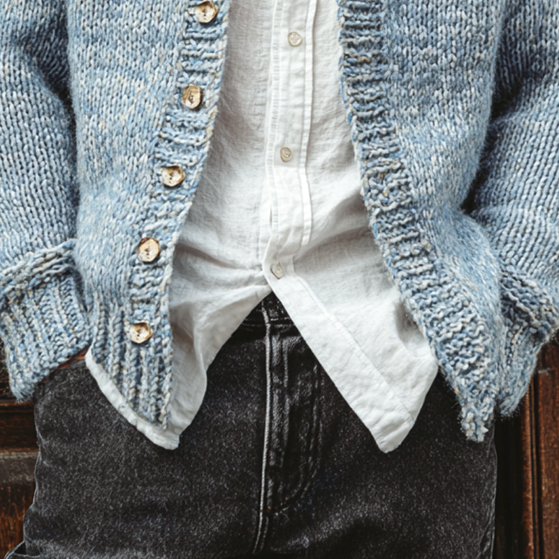 Men's Mixed Color Collarless Single Breasted Knit Cardigan MTA3099H1Z