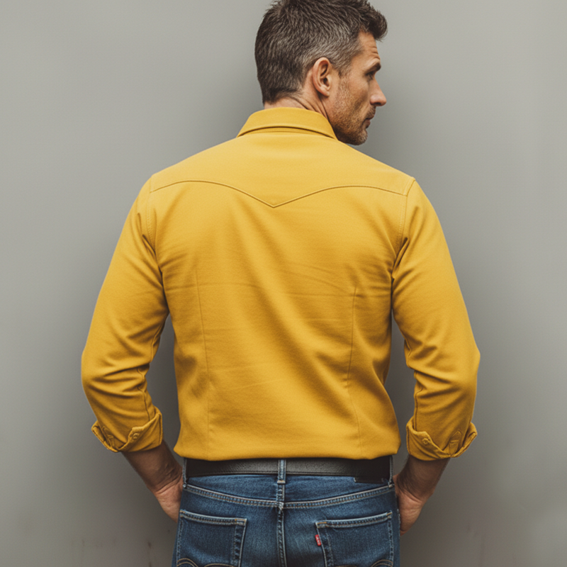 Men's Classic Mustard Yellow 100% Cotton Twill Long-sleeved Shirt MTZ0364B1U