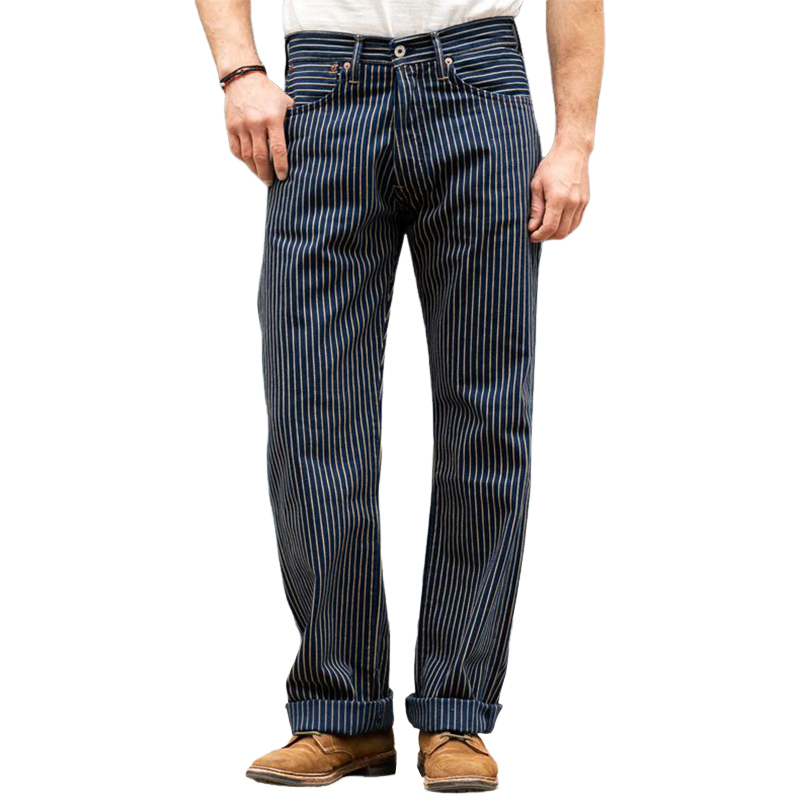 Men's Classic Cotton Blend Navy Blue Vertical Striped Straight Leg Pants Pants