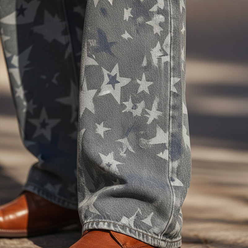 Men's Retro Star Print Twill Cotton Casual Pants MTA1042K2P