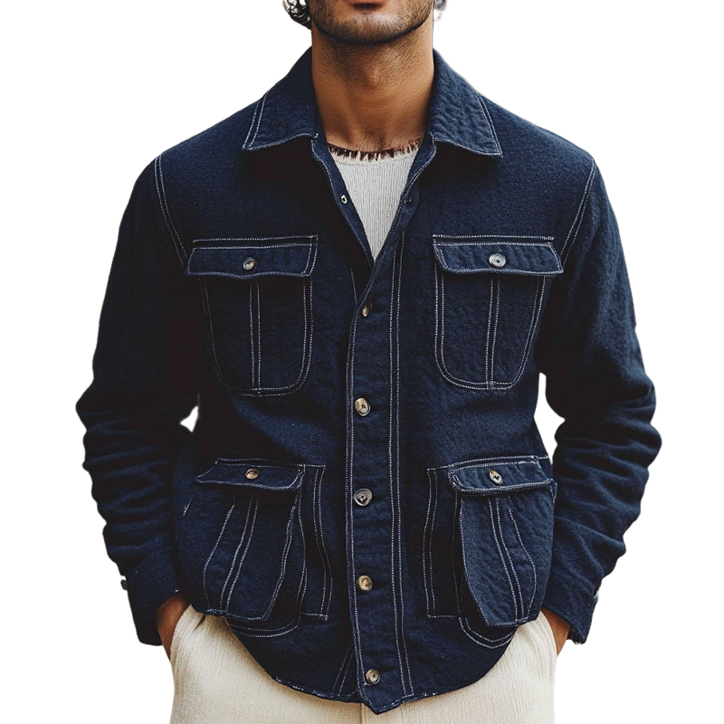 Men's Vintage Solid Washed Denim Jacket MTA1808H7X