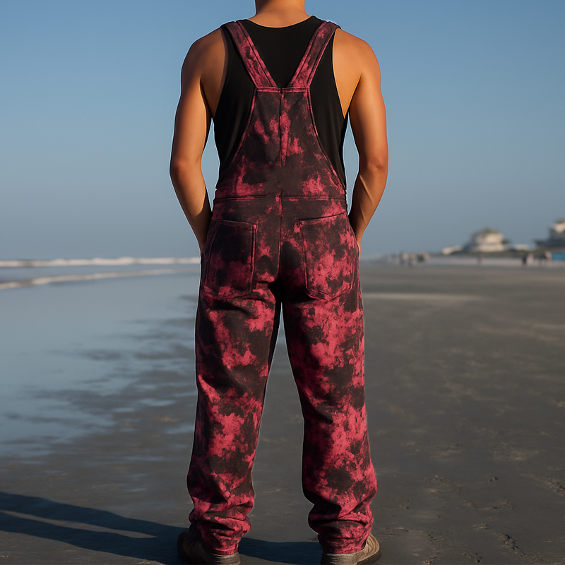 Men's Classic Black And Red Camouflage Overalls MTA0684H4U