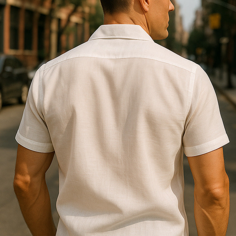 Men's Summer Comfortable Breathable Linen Embroidered Short Sleeve Shirt MTA2378E4P