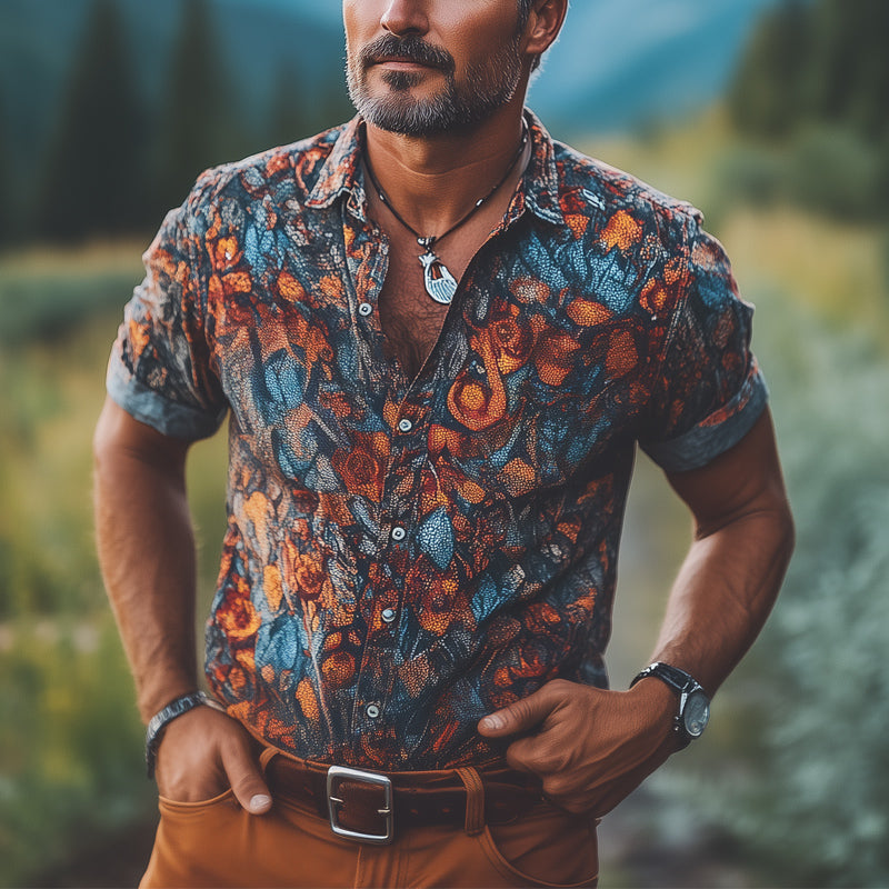 Men's Summer Retro Print Short Sleeve Shirt MTA2935D0U
