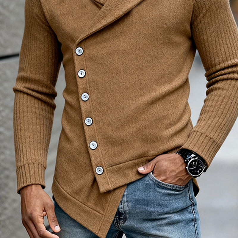 Men's Casual Solid Color Slant Button Lapel Knitted Cardigan MTA2595J0X