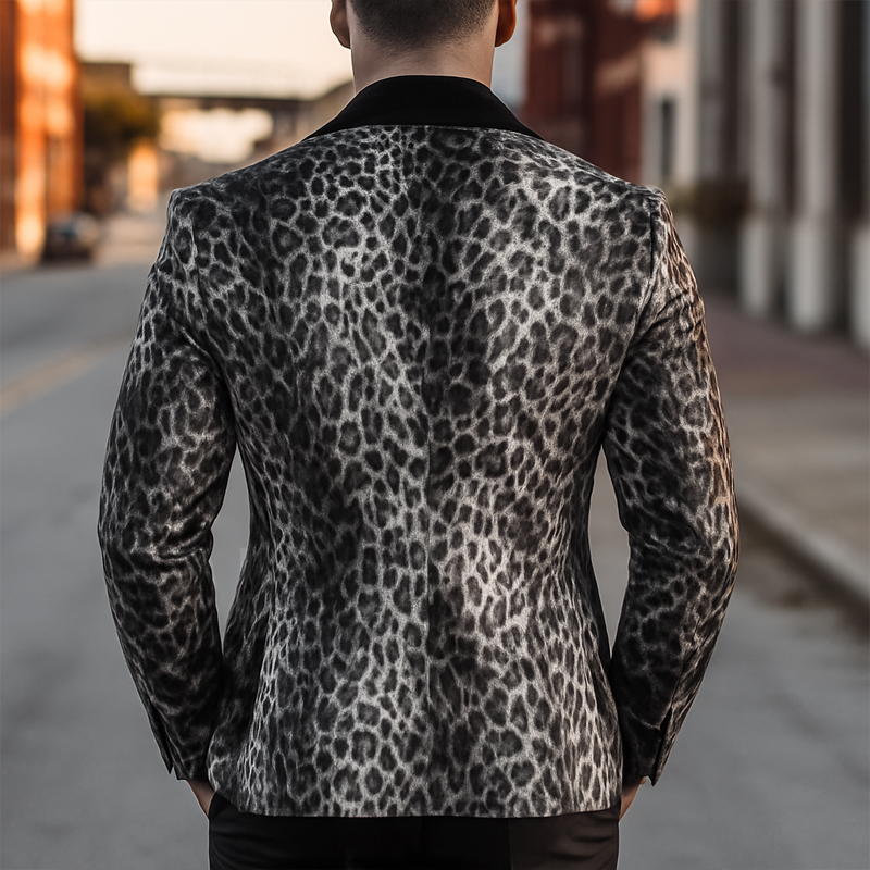 Men's Vintage Leopard Velvet Two-Button Lapel Blazer MTA2884H2U