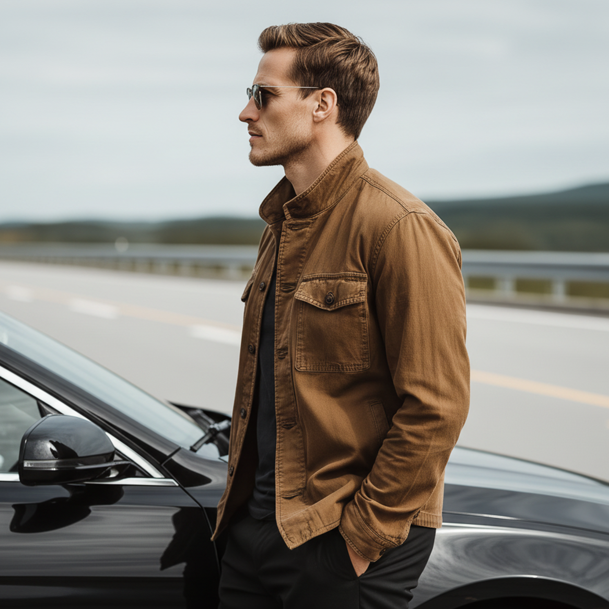 Men's Classic Casual Western Style Stand Collar Washed Twill Cotton Jacket MTA2904K2K