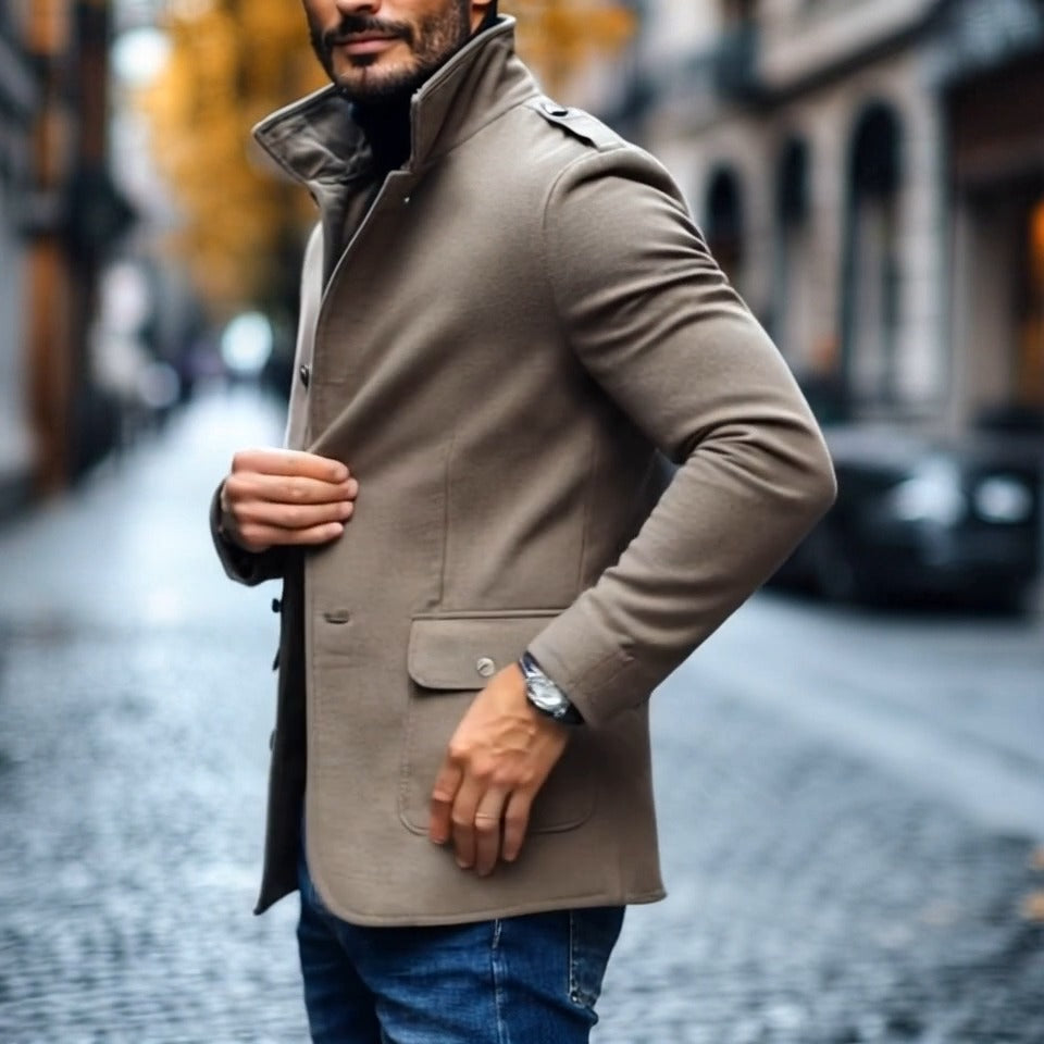 Cappotto corto monopetto slim fit casual da uomo in misto lana con revers 85856791M