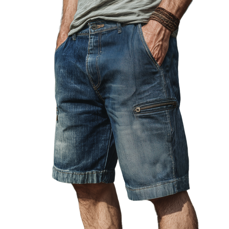 Men's Summer Loose Vintage Knee-Length Denim Shorts MTA1877F9U