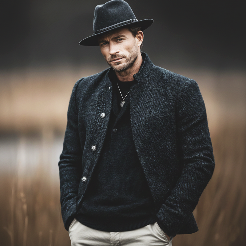 Men's Classic Business Stand Collar Faux Wool Jacket MTA1882L5U