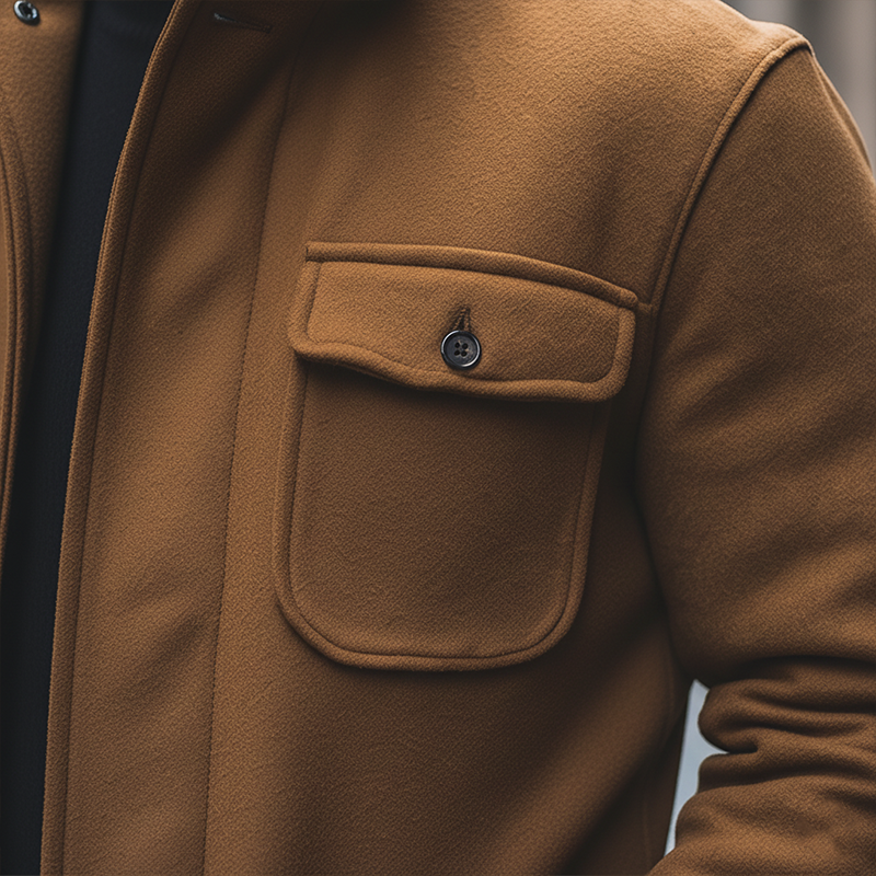 Men's Winter Retro Solid Color Faux Wool Multi-pocket Stand Collar Coat MTA0356K7P