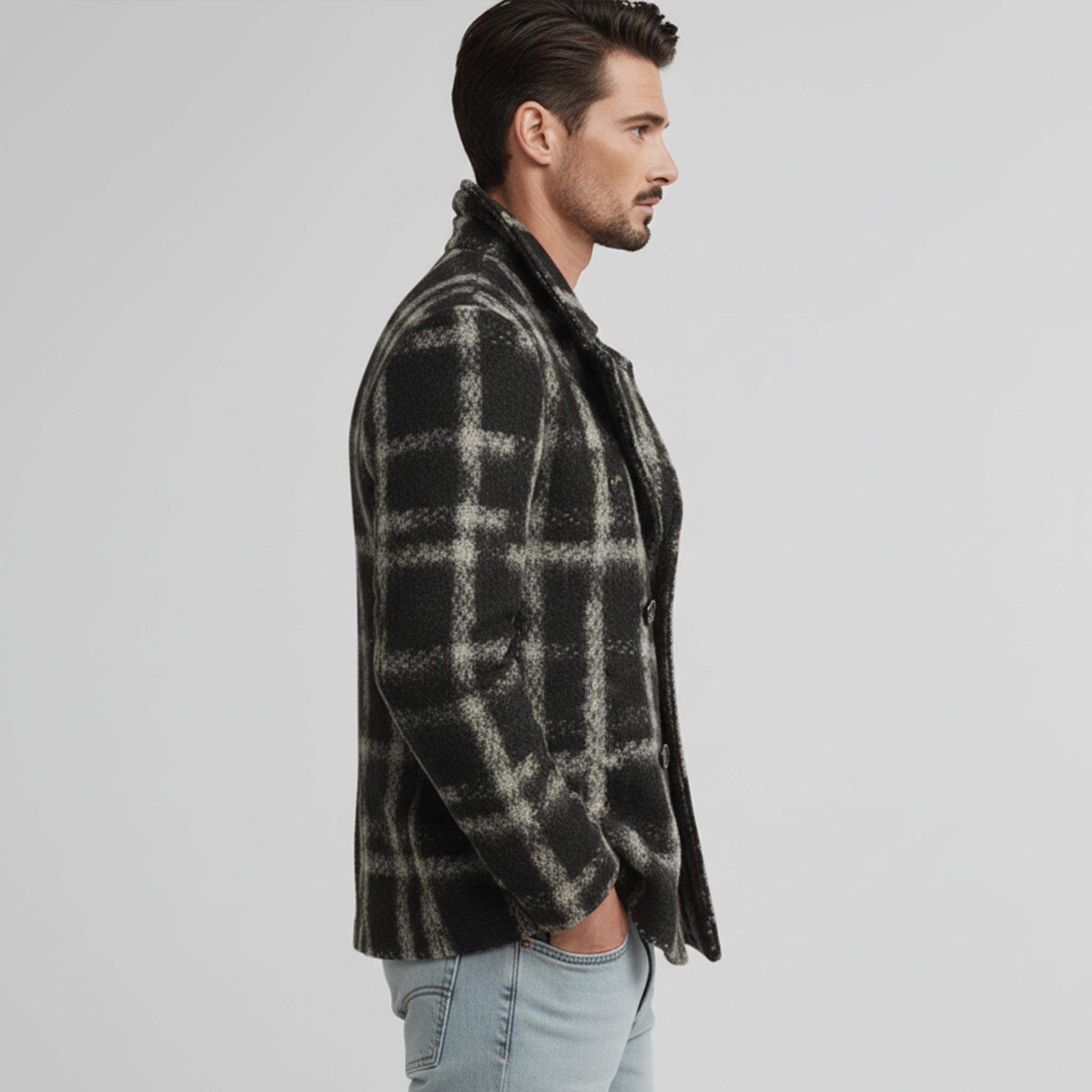 Men's Classic Casual Lapel Double-breasted Faux Woolen Jacket MTA2329I5K