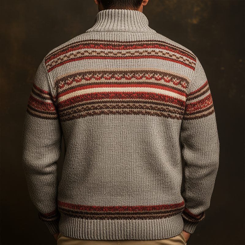 Men's Winter Retro Knitted Jacquard Cotton Yarn Half-Zip Sweater MTA2482K1P