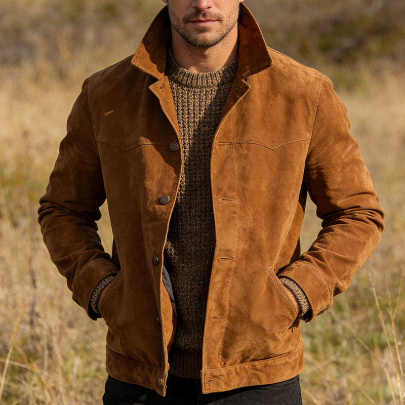 Men's Retro Casual Faux Suede Lapel Button Jacket