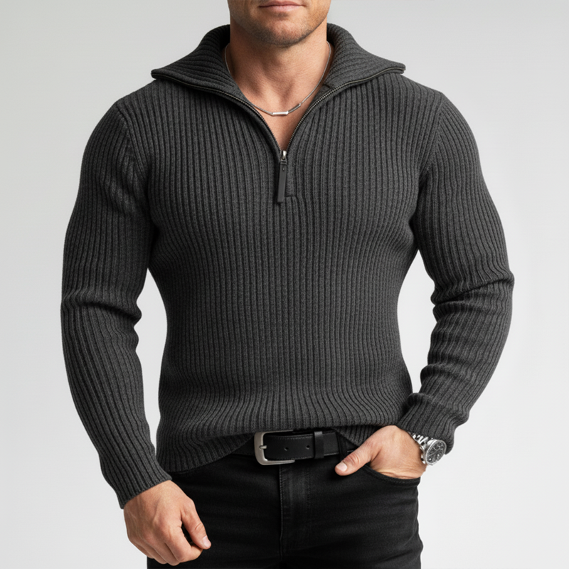 Men's Classic Striped Zip-up Collar Slim-fit Sweater MTA1758K8U