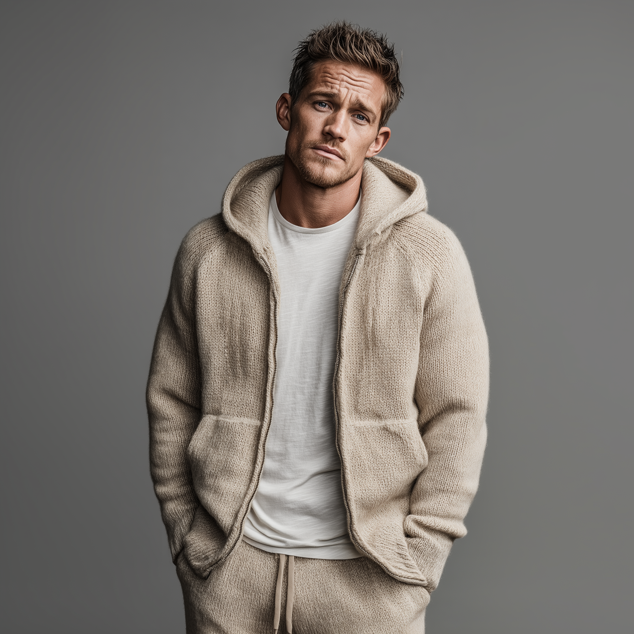 Men's Classic Casual Simple Hooded Knitted Cardigan MTA1461J7K