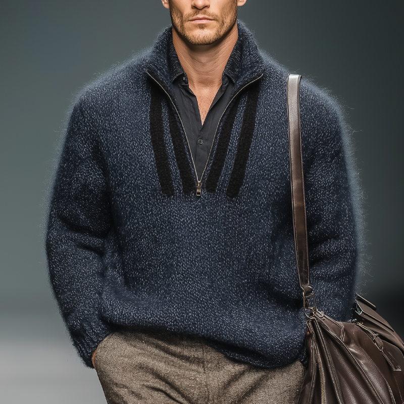 Men's Classic Navy Zip-Neck Knit Sweater MTA2559J2U