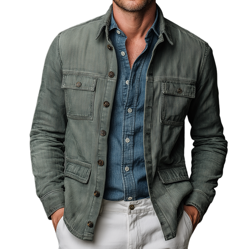 Men's Retro Casual Pure Cotton Washed Lapel Shirt Jacket MTA0189L6TO