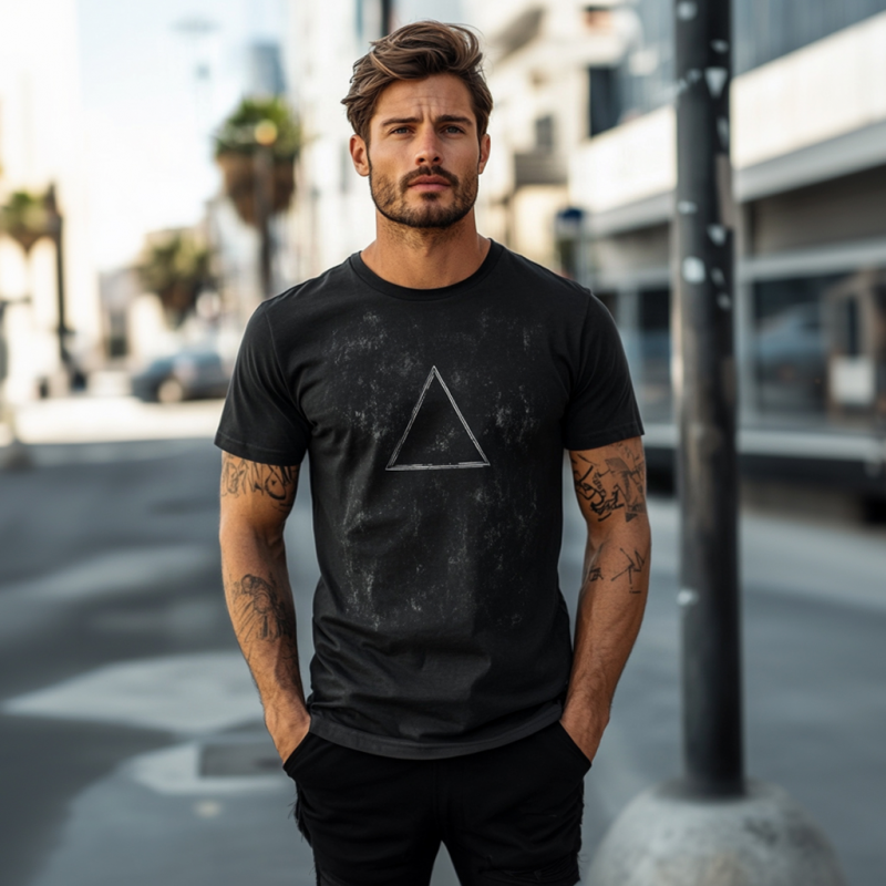 Men's Casual Distressed Triangle Print Round Neck Slim Fit Short Sleeve T-shirt MTA1564E1M