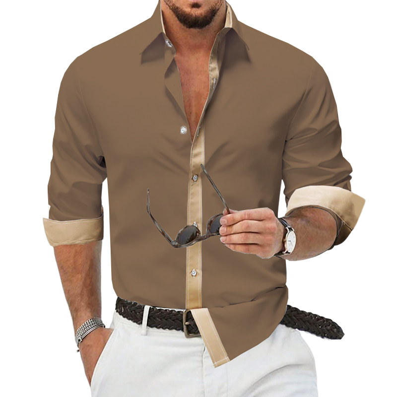 Men's Classic Business Colorblock Cotton Long Sleeve Shirt MTA2362G5U