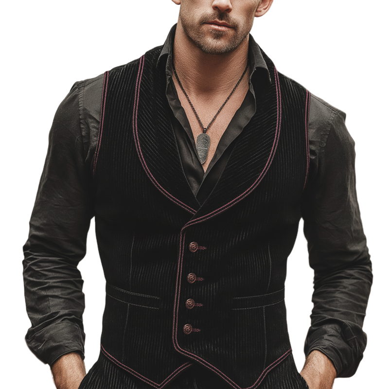 Men's Vintage Embroidered Corduroy Slim-fit Vest MTA1680L6U