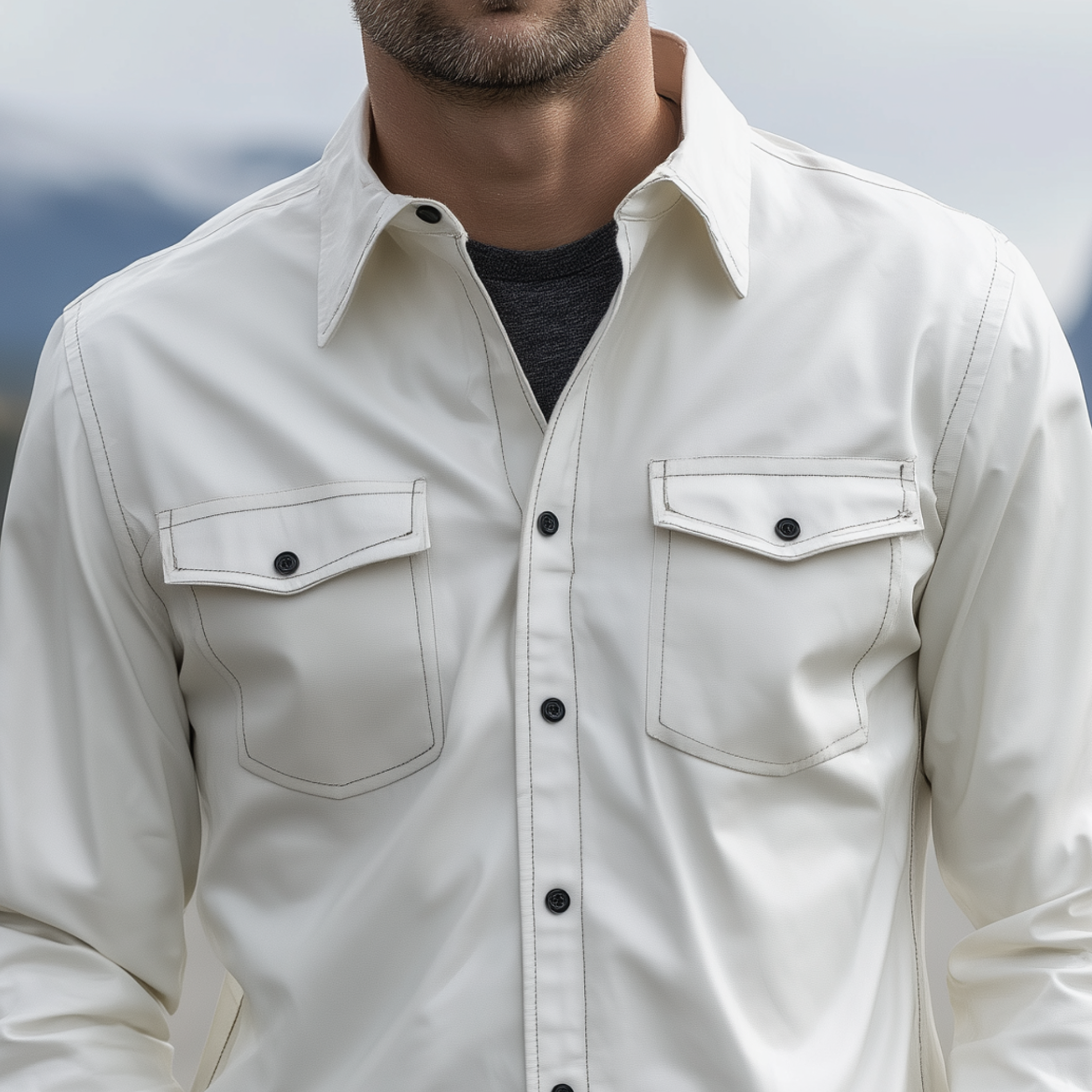 Men's Classic Casual PU Leather Lapel Long-sleeved Shirt MTA0232H6K