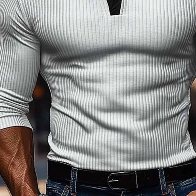 Men's Knitted Contrast Striped Long-sleeved POLO Shirt MTA1172J2X