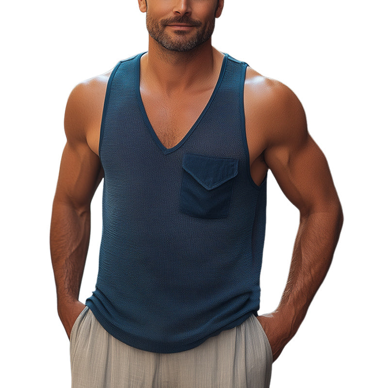 Men's Summer Casual Textured Deep V-Neck Tank Top MTA0327F8U