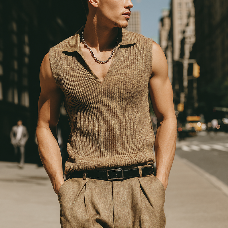 Men's Summer Fashion Cool Cotton Knitted Sleeveless Tank Top MTA0558G7P