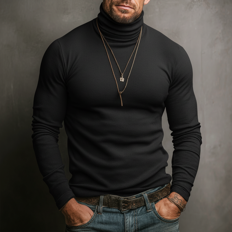 Men's Urban Solid Color Turtleneck Sculpted Fit Knit Sweater MTA1077K2U