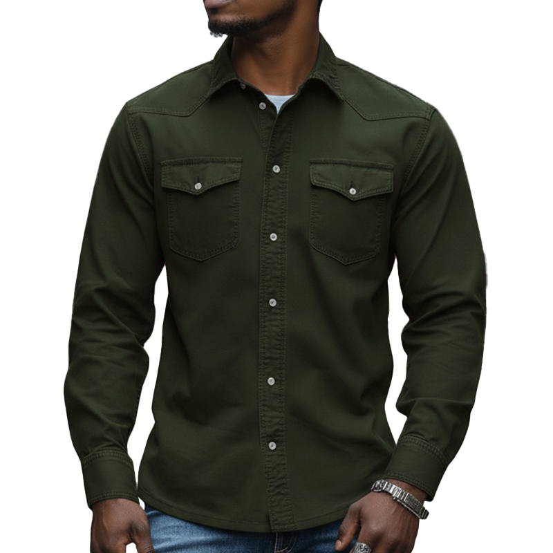 Men's Spring Fashion Twill 100% Cotton Long-Sleeve Shirt MTZ2247A3P