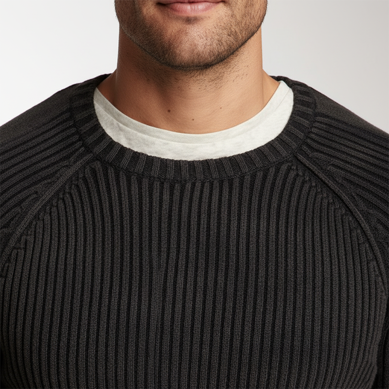 Men's Winter Retro Cotton Yarn Knitted Ribbed Crew Neck Sweater MTA1159K1P