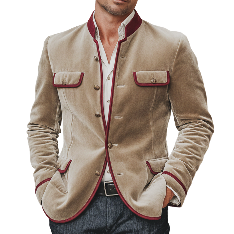 Men's Classic Velvet Stand Collar Trim Slim Fit Jacket MTA2515K5U