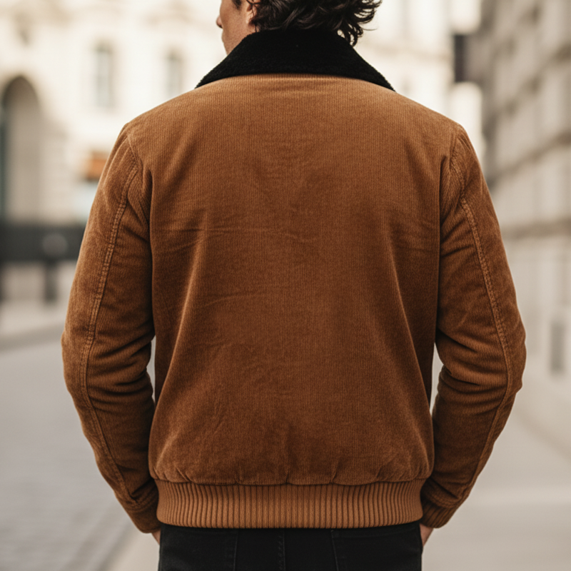 Men's Urban Caramel Corduroy Fur Collar Jacket MTA0980L5U