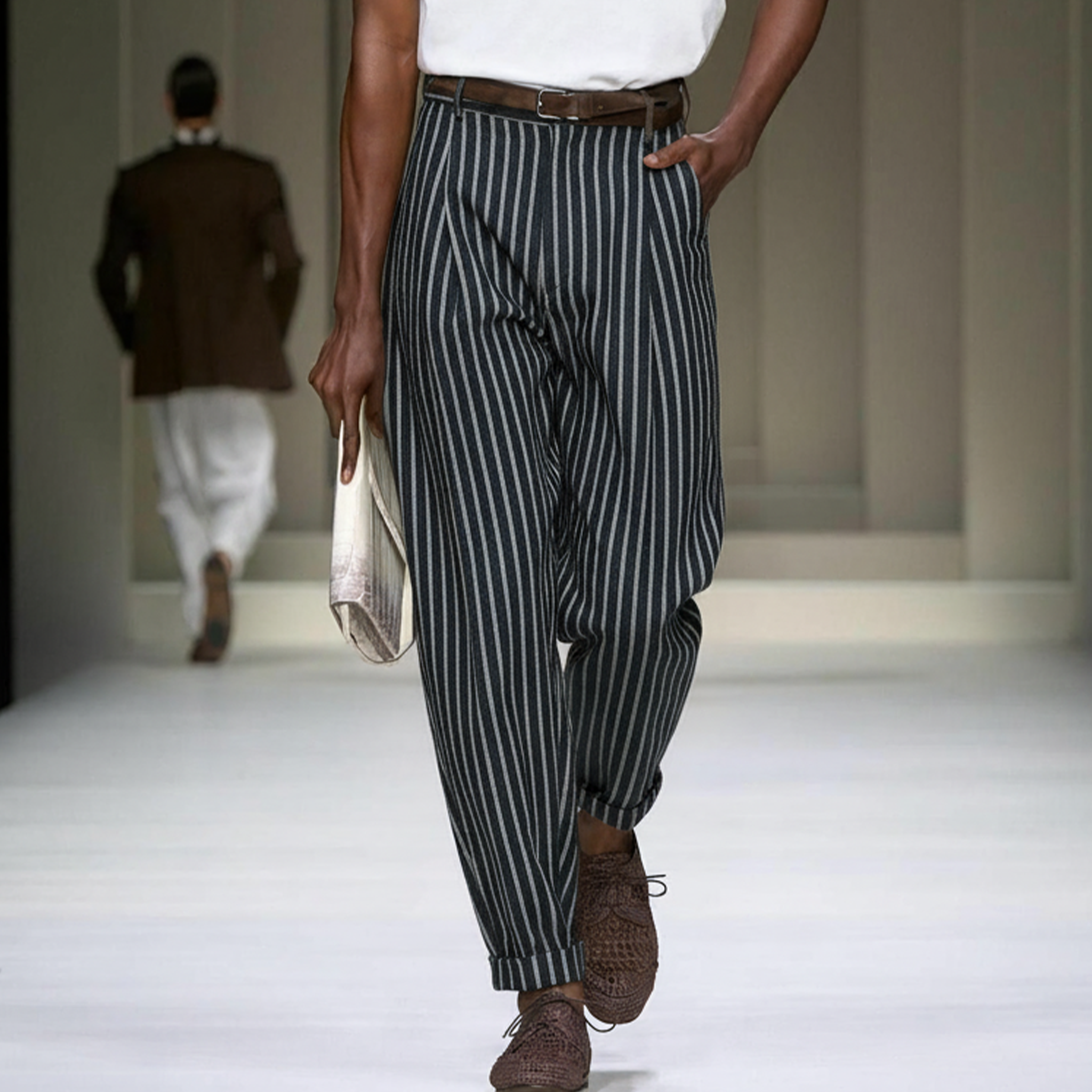 Men's Fashionable Casual Striped Denim Suit Pants MTA2964J6K