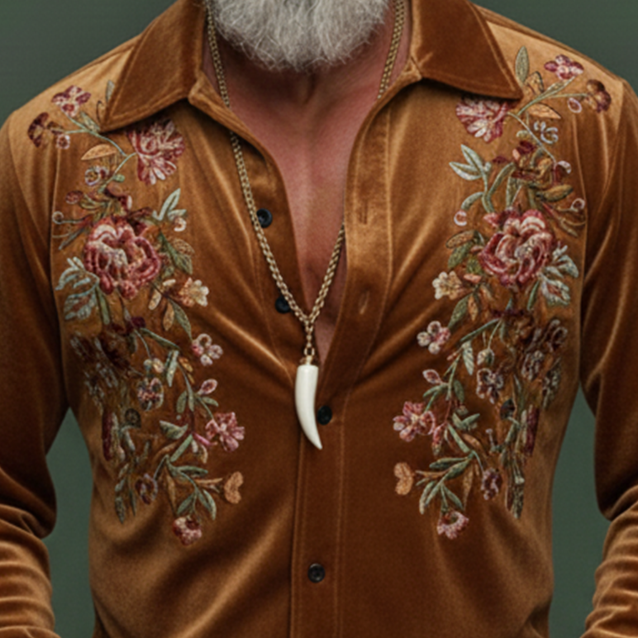 Men's Classic Vintage Embroidered Faux Velvet Long-sleeved Shirt MTA1561L7K